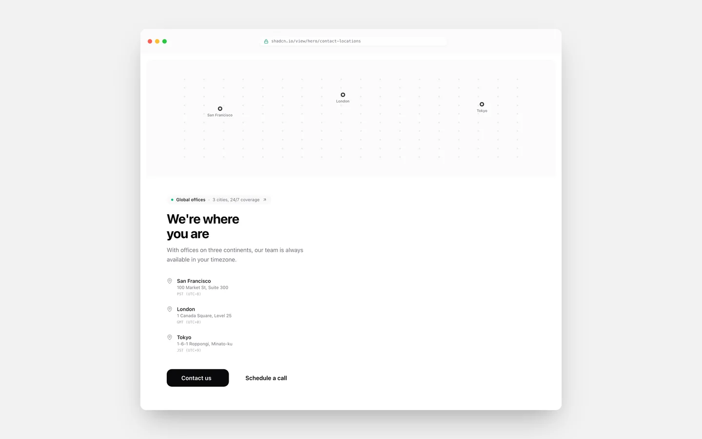 React Reverse Split Dot Grid Map Hero Block