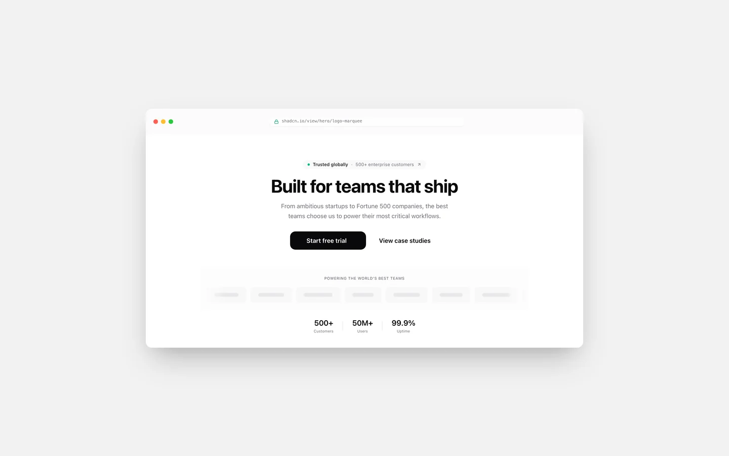React Centered Logo Marquee Hero Block