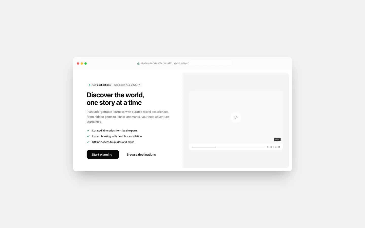 React Split Layout Video Player Hero Block