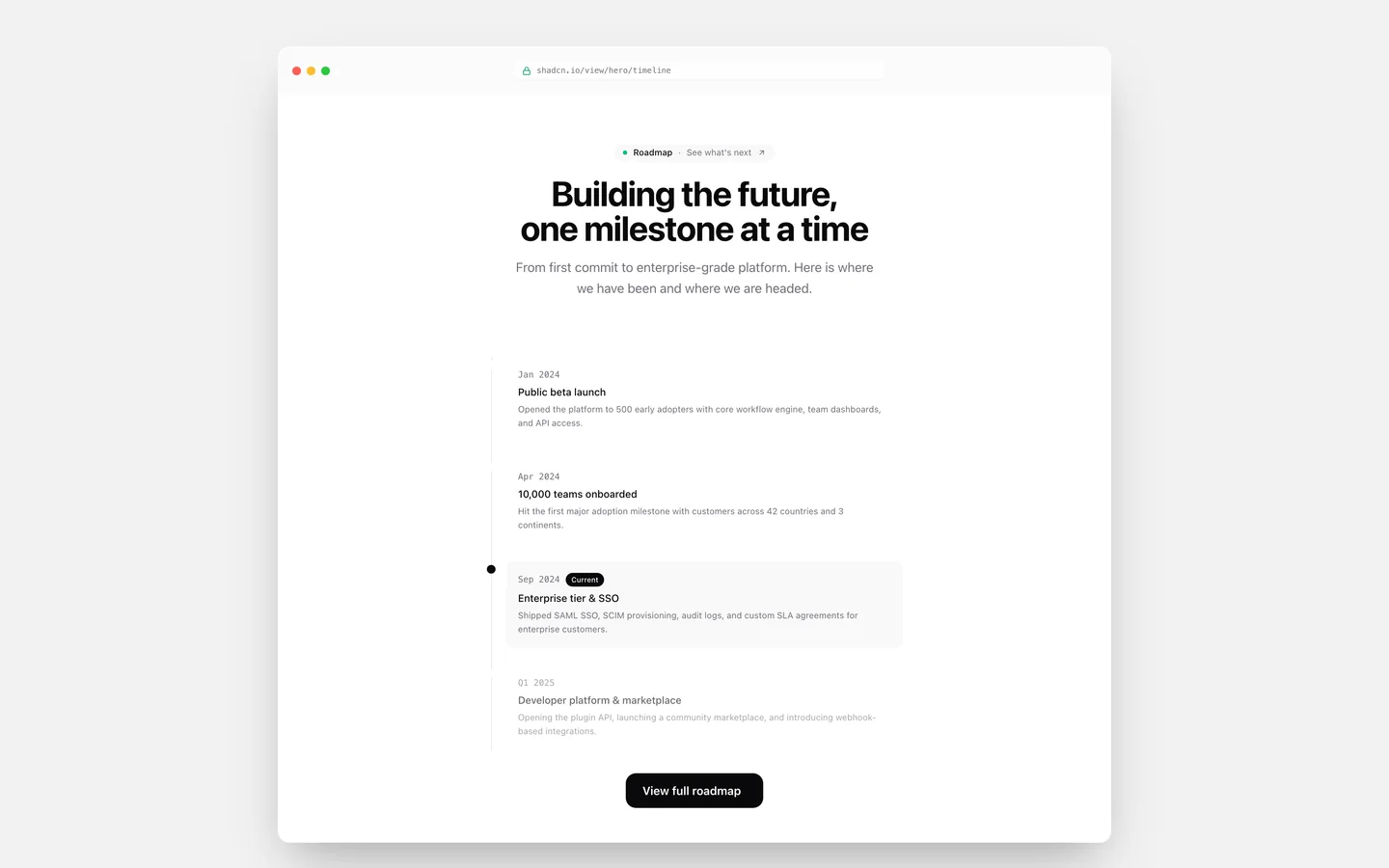 React Timeline Hero Block