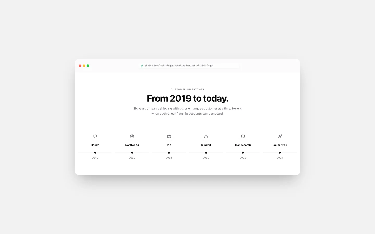 React Logos Timeline Horizontal With Logos Block