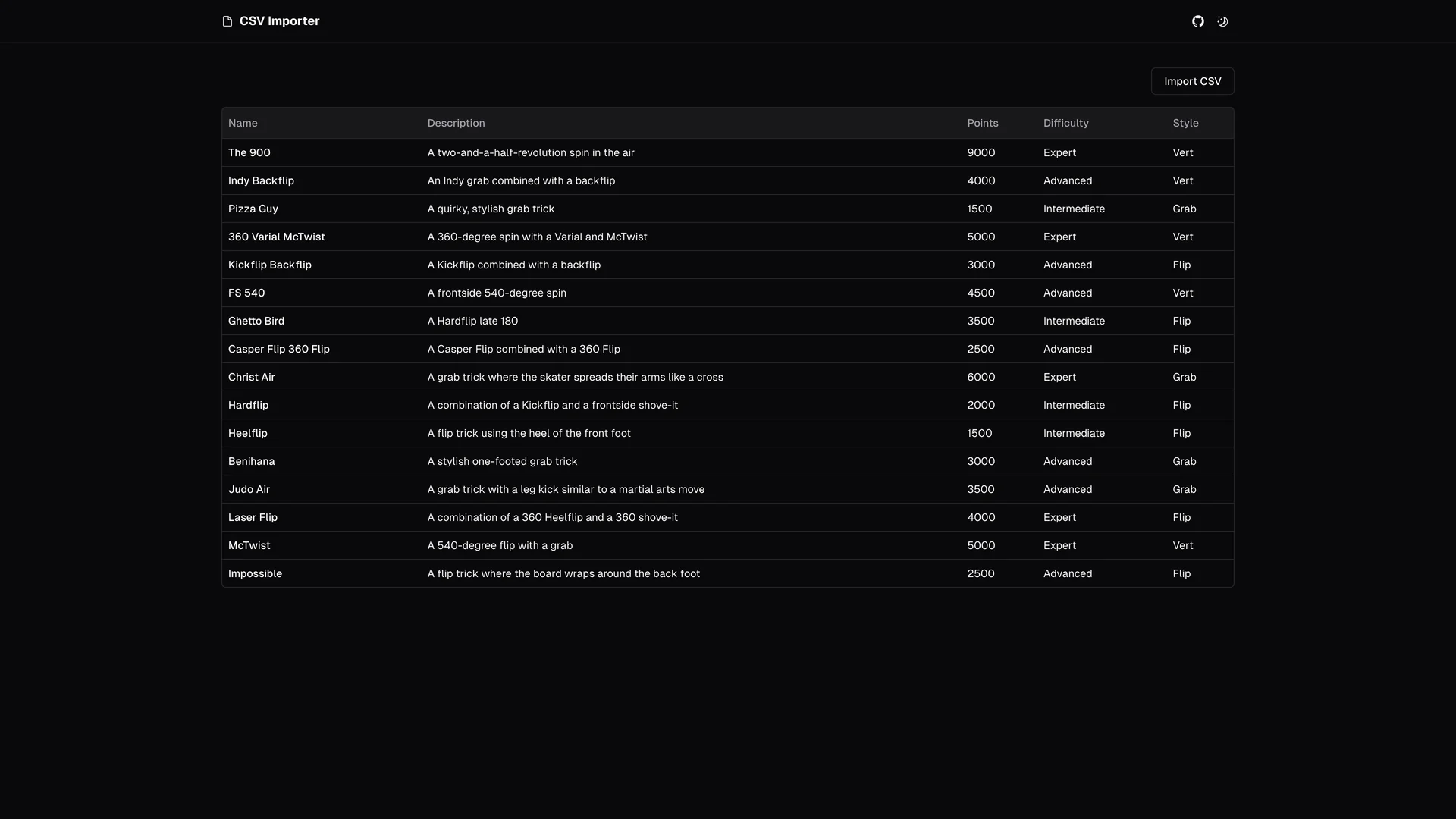 CSV Importer preview